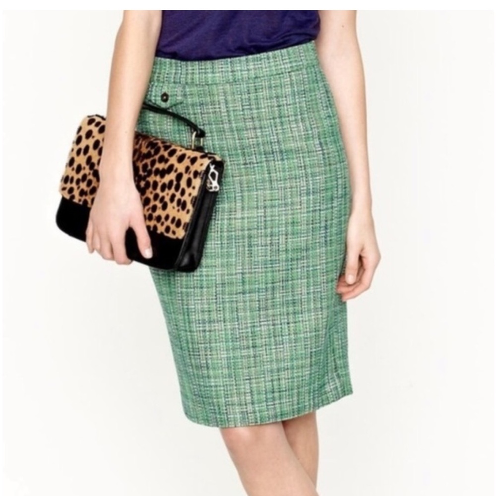 J.Crew No. 2 Pencil Skirt Green Caribbean Tweed- Size 4